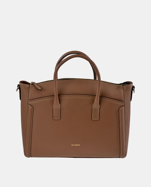 Imagem 0 de Mala Tipo Tote em Pele com Alças e Alça de Tiracolo