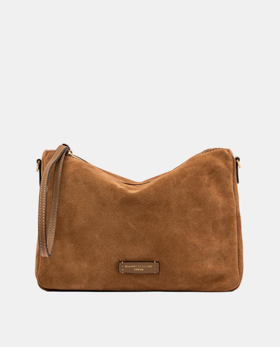 Imagen 0 de Bolso de mano modelo Nora en piel de ante con correa extraíble. Marrón