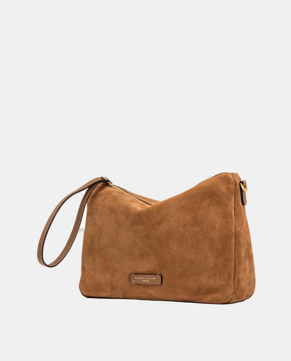 Bolso de mano modelo Nora en piel de ante con correa extraíble. - Gianni Chiarini - Marrón Marrón-2