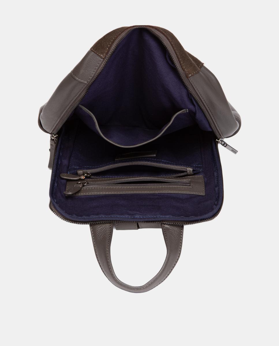 Mochila Freedom em Pele e Croute Cinzento-5