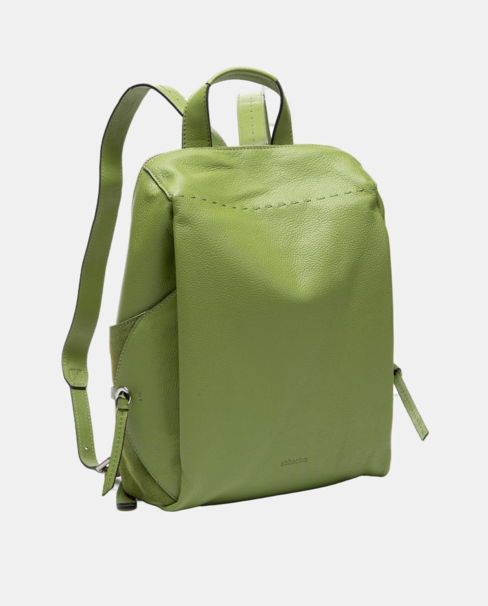 Mochila em Pele com Pesponto Verde-2