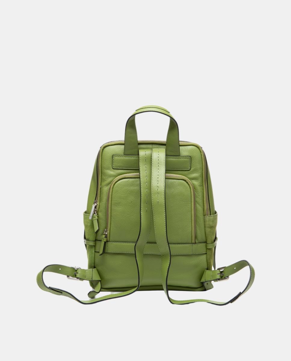 Mochila em Pele com Pesponto Verde-3