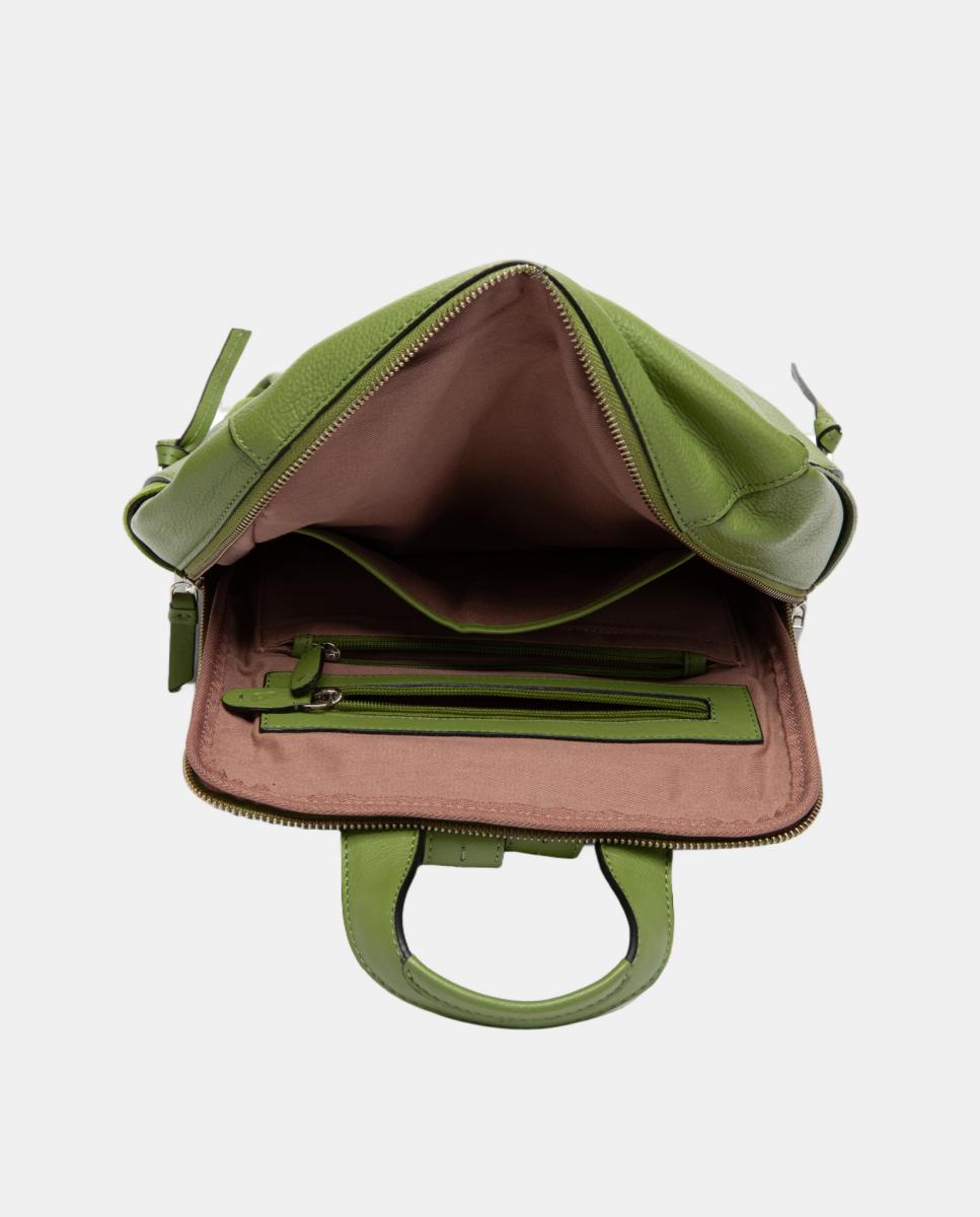 Mochila em Pele com Pesponto Verde-4