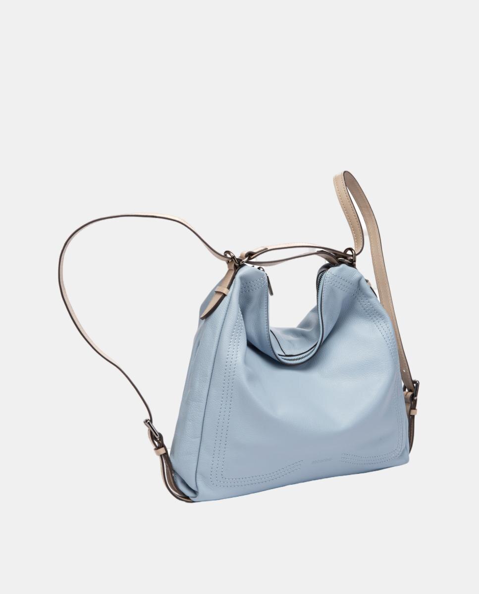 Mala Multifunções em Pele com Alças em Contraste Azul-4