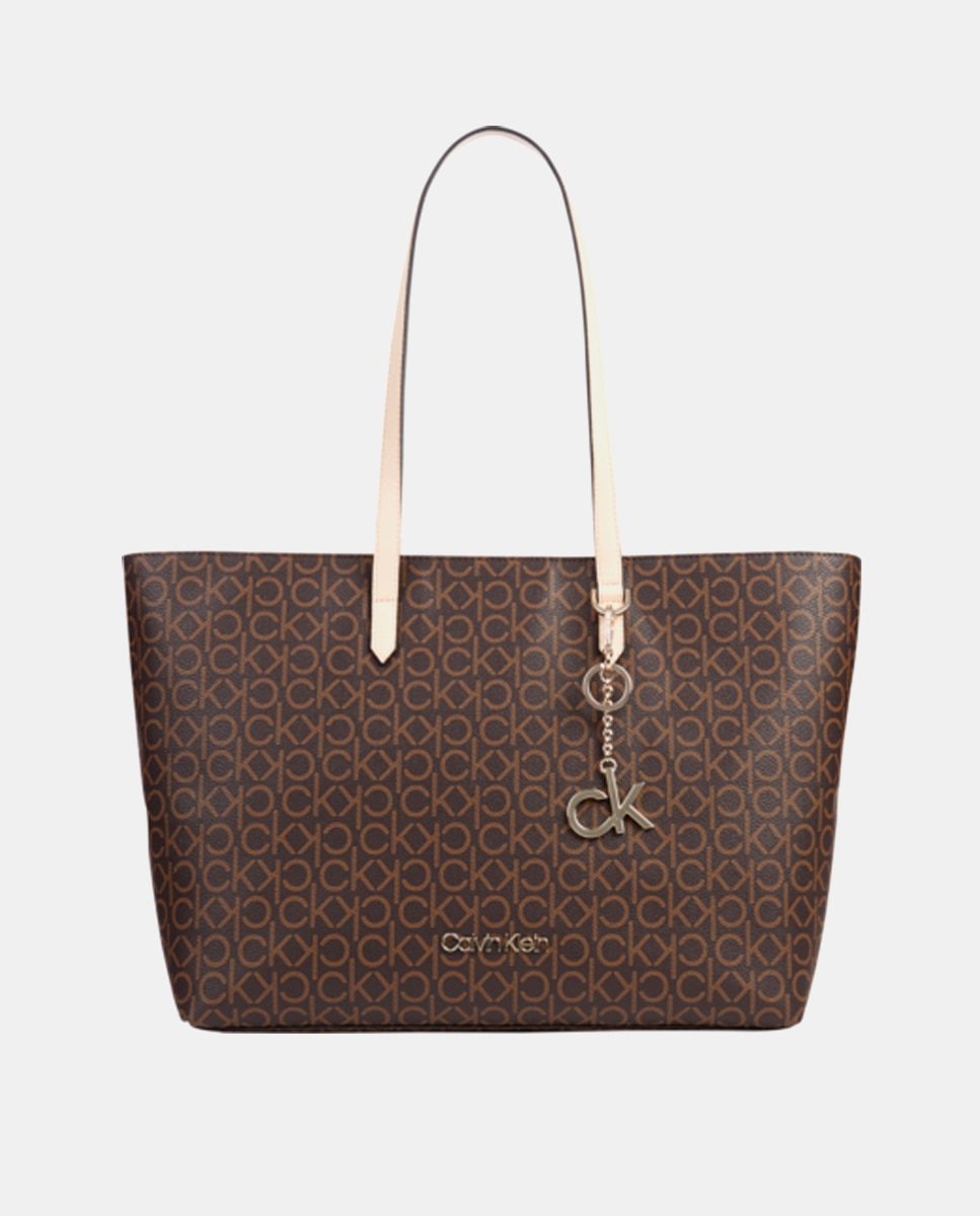Mala Shopper com Estampado de Monograma - Castanho Castanho-1