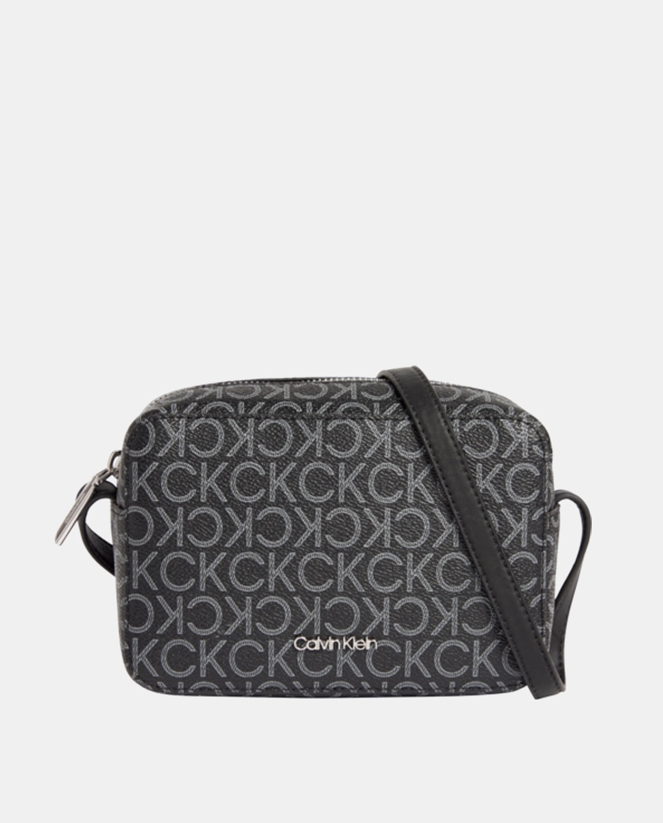 Mala a Tiracolo Pequena com Estampado de Monograma - Preto Preto-1