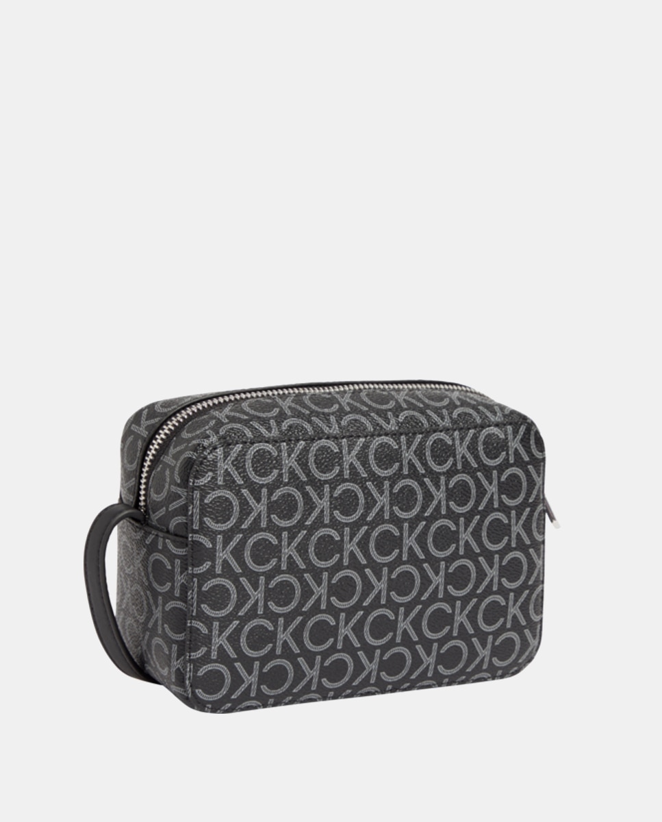 Mala a Tiracolo Pequena com Estampado de Monograma - Preto Preto-2