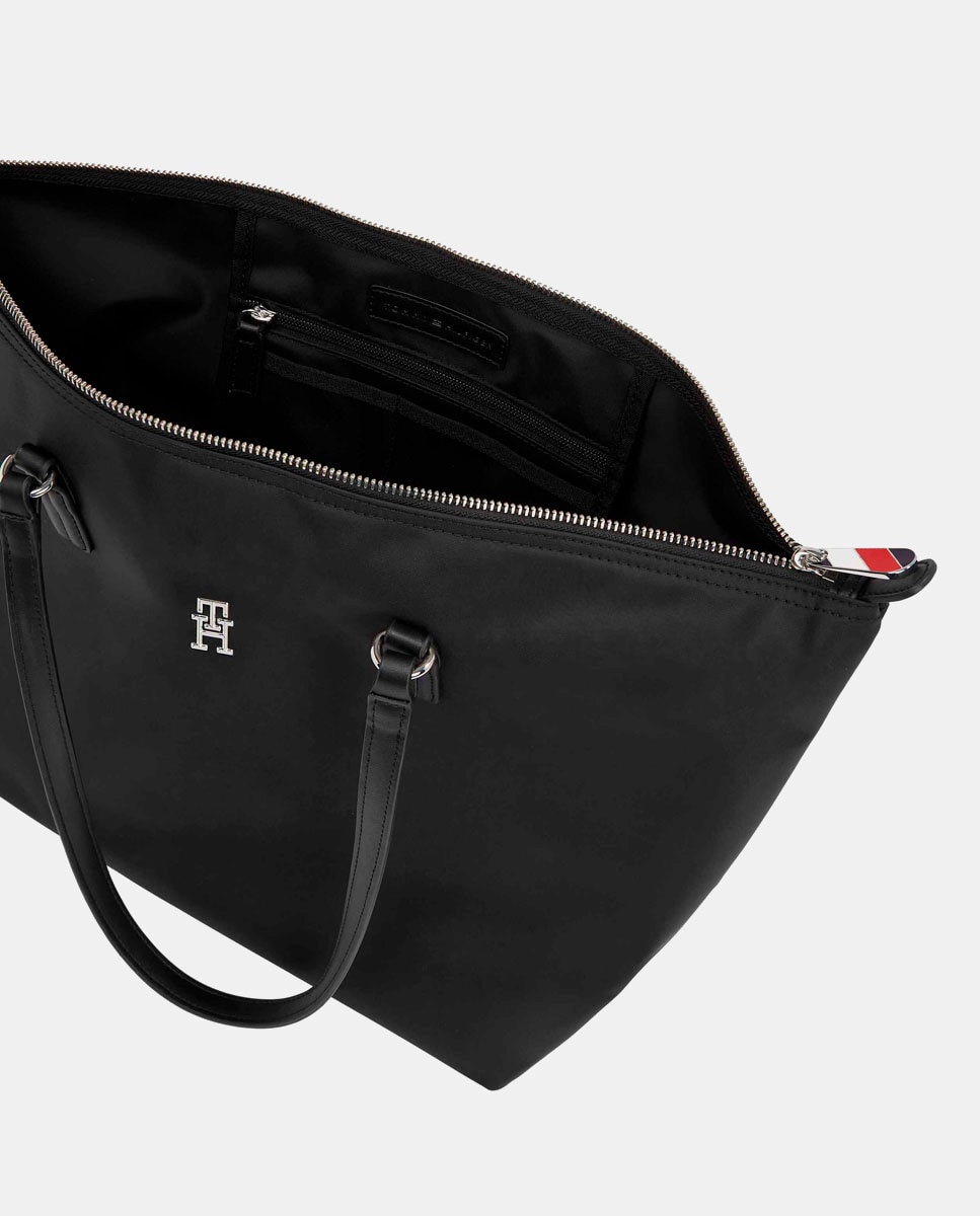 Mala Tipo Tote com Logótipo TH, Fecho de Correr e em Tecido Reciclado - Preto Preto-3