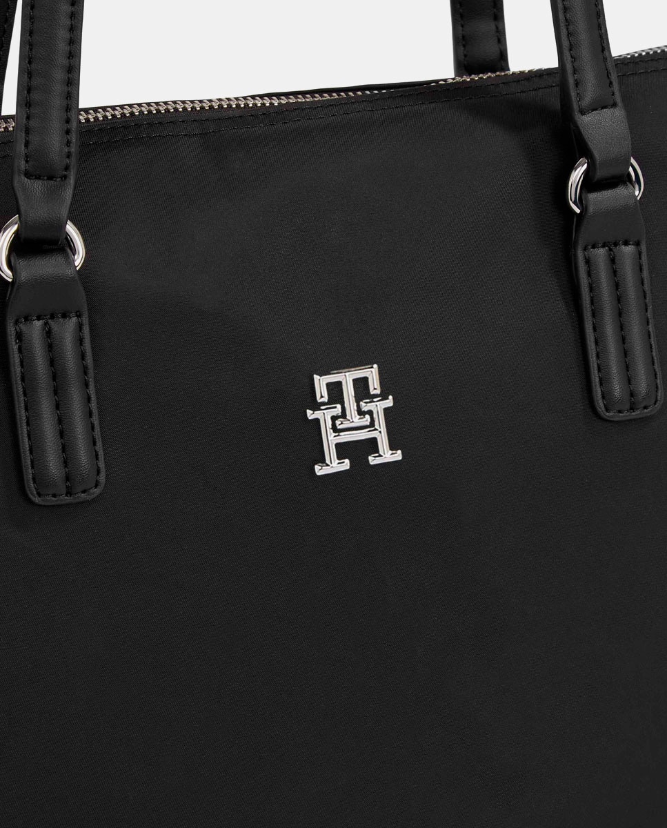 Mala Tipo Tote com Logótipo TH, Fecho de Correr e em Tecido Reciclado - Preto Preto-4