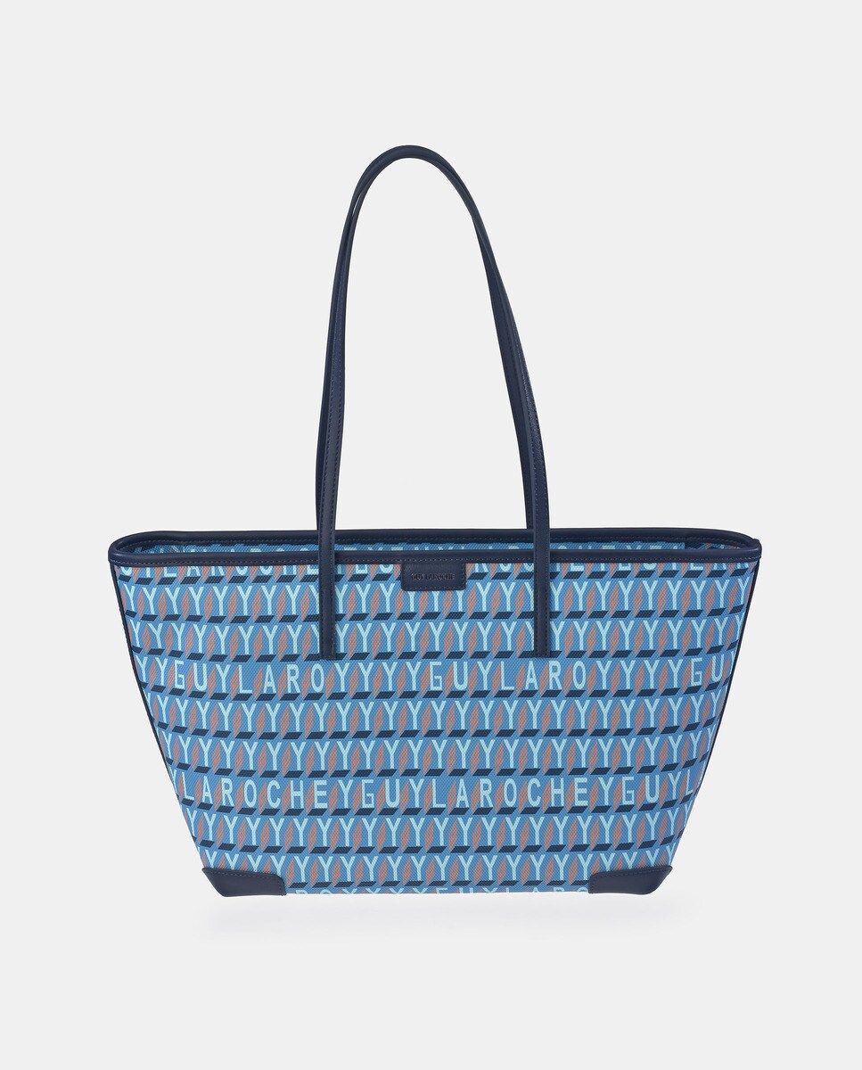 Mala Tipo Tote Grande com Alças Compridas em Material Sintético - Azul Azul-1