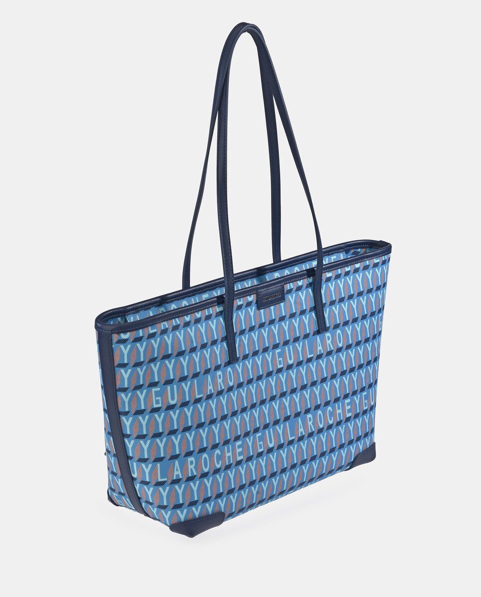 Mala Tipo Tote Grande com Alças Compridas em Material Sintético - Azul Azul-3