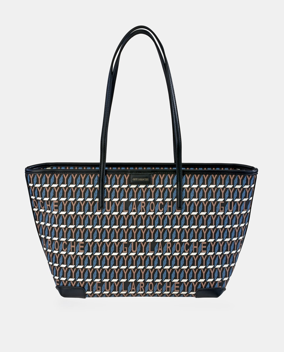 Mala Tipo Tote Grande com Alças Compridas em Material Sintético - Azul Azul-5