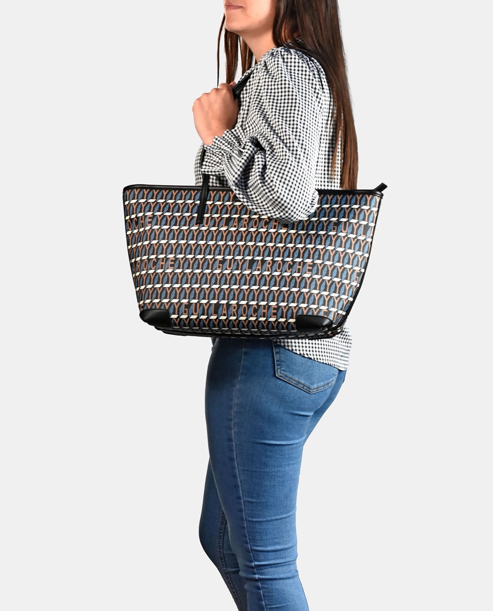 Mala Tipo Tote Grande com Alças Compridas em Material Sintético - Azul Azul-6