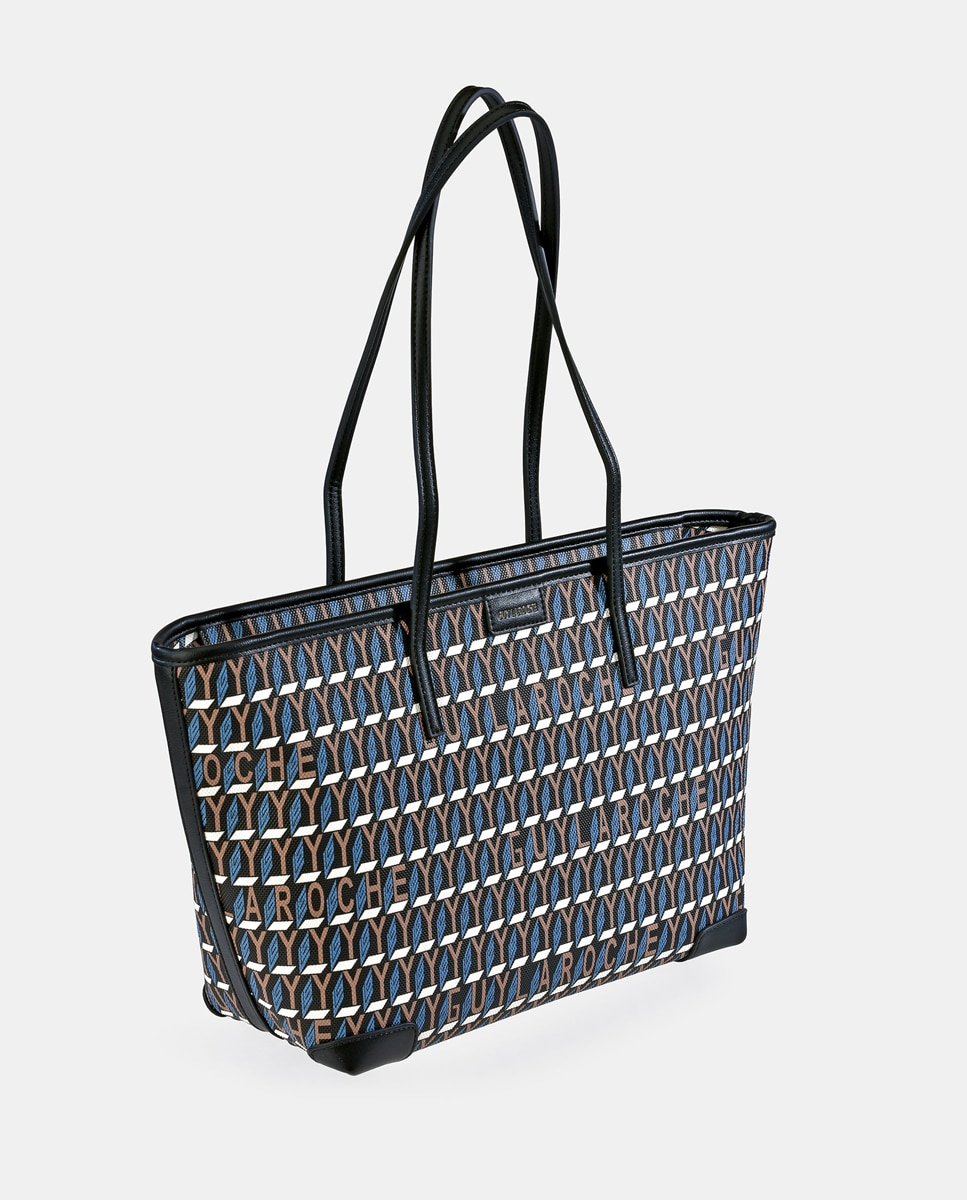 Mala Tipo Tote Grande com Alças Compridas em Material Sintético - Azul Azul-7