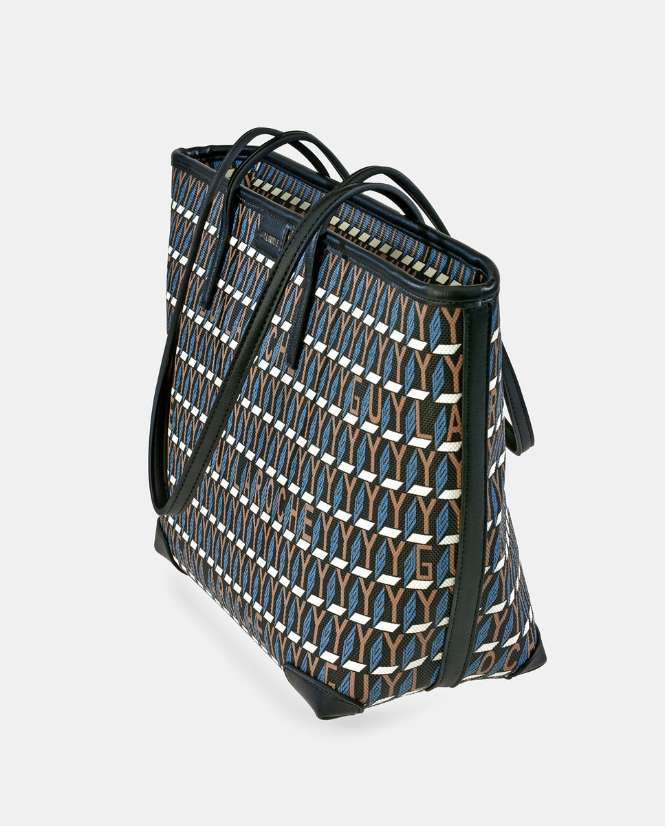 Mala Tipo Tote Grande com Alças Compridas em Material Sintético - Azul Azul-8