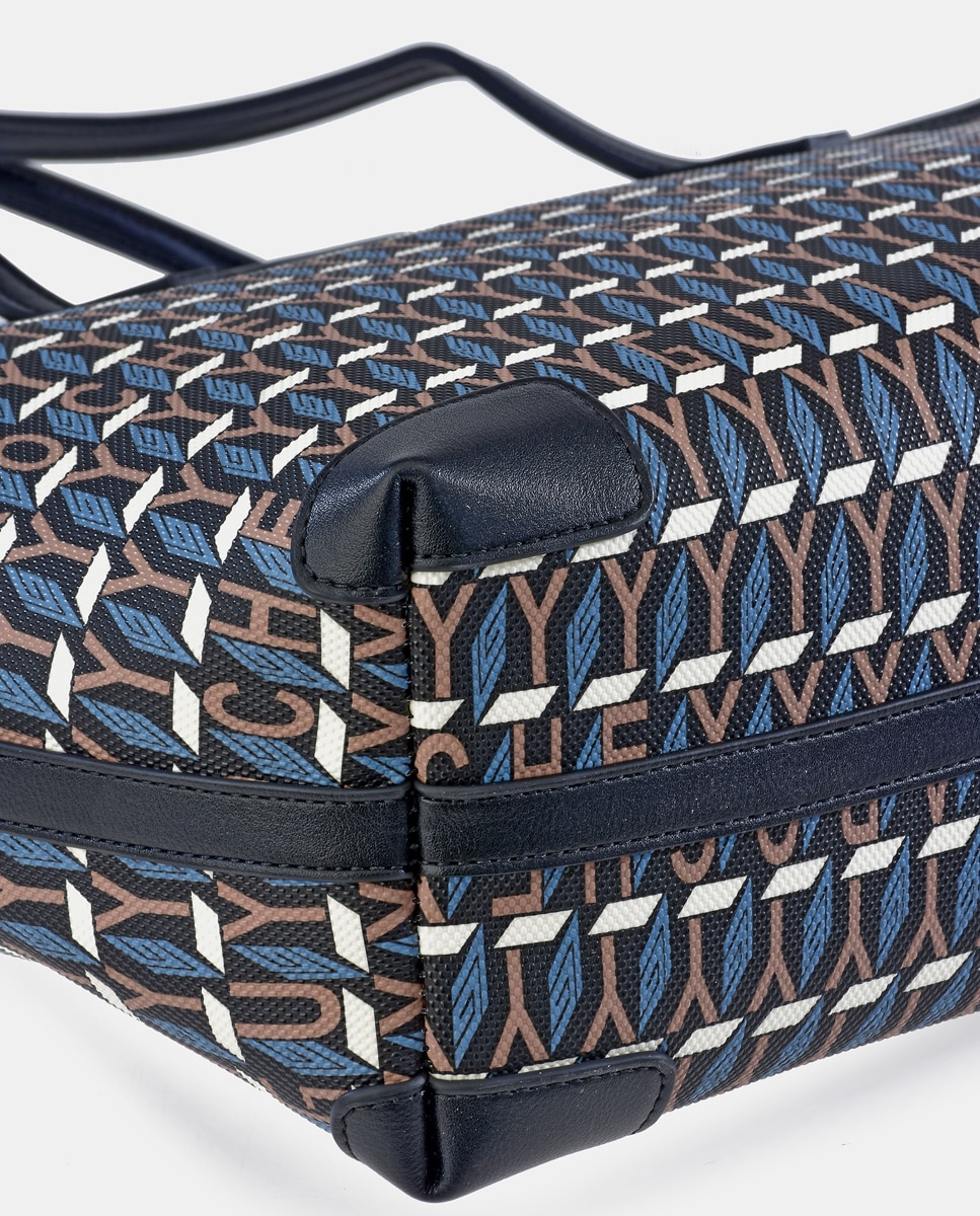 Mala Tipo Tote Grande com Alças Compridas em Material Sintético - Azul Azul-9