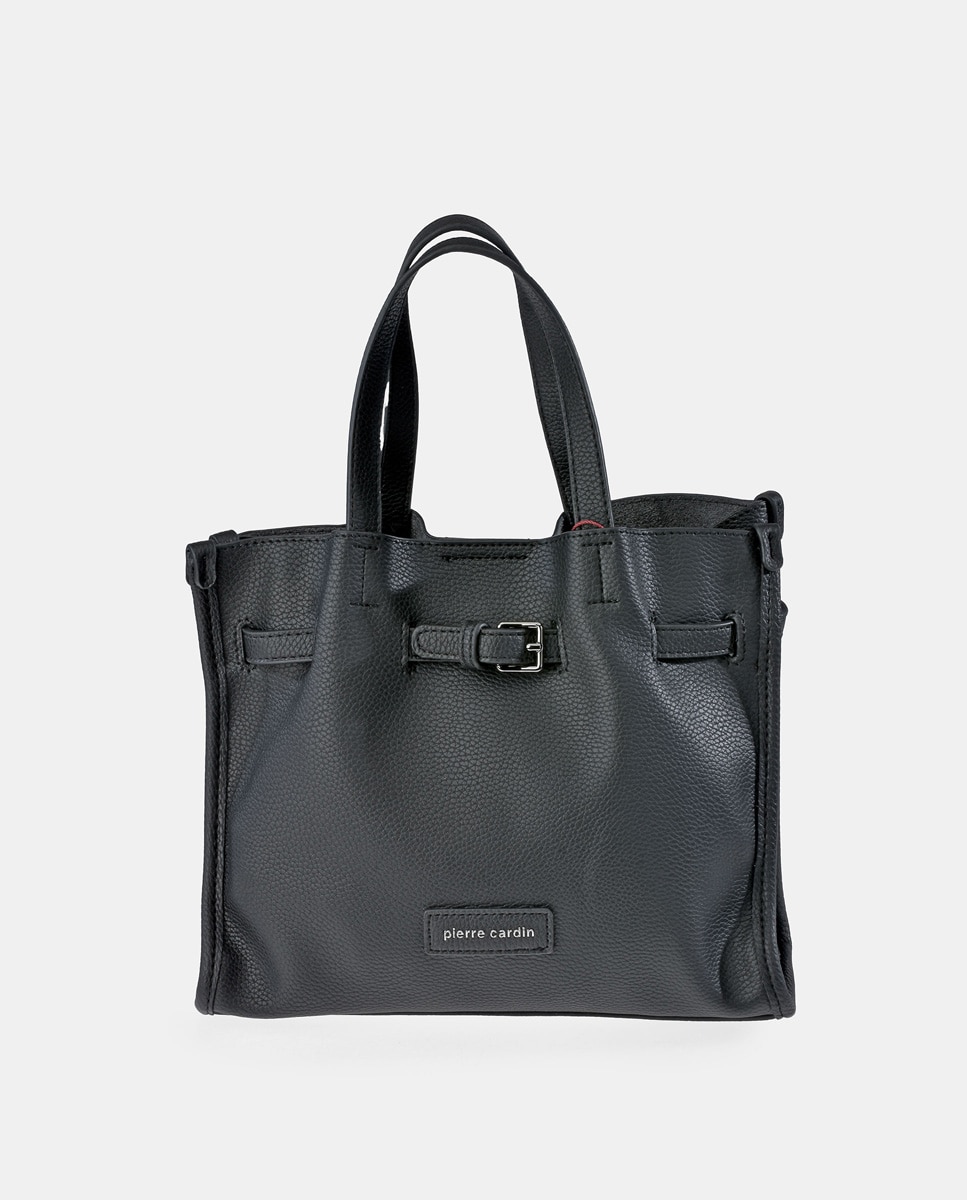 Mala Tipo Tote em P.U. com Alça de Tiracolo - Preto Preto-1