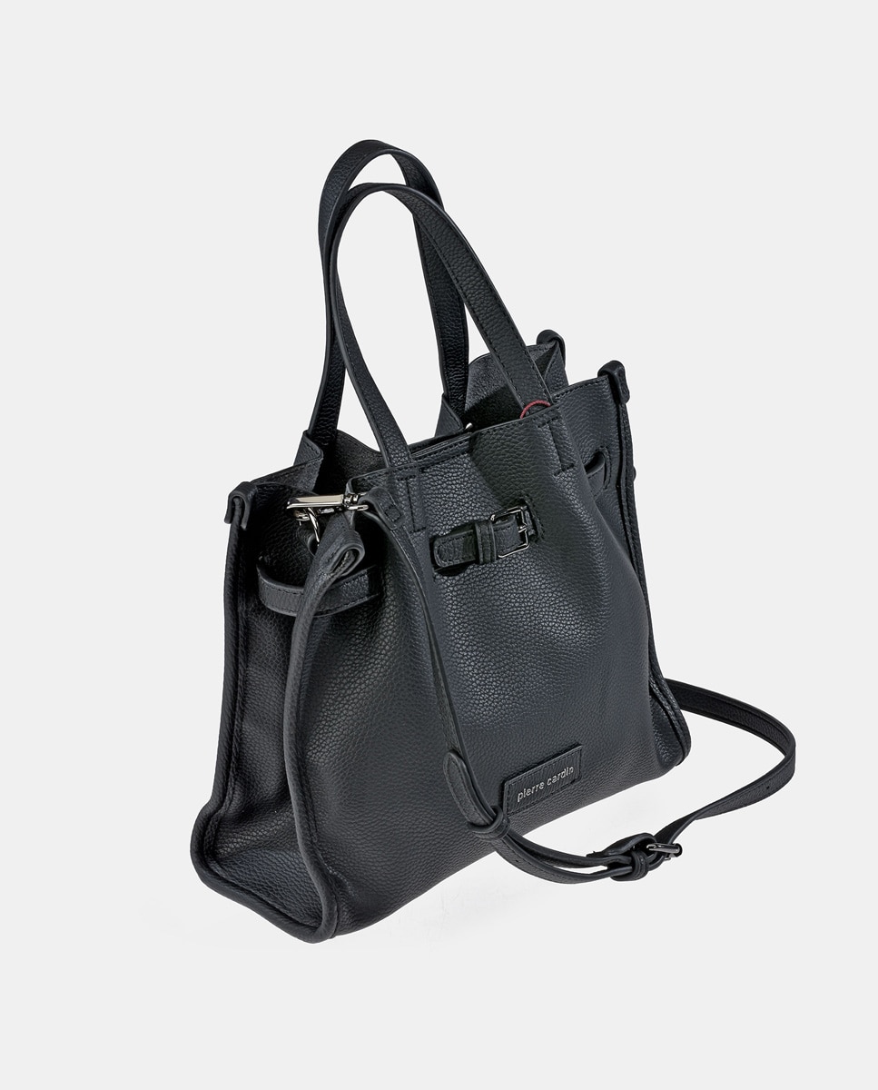 Mala Tipo Tote em P.U. com Alça de Tiracolo - Preto Preto-3