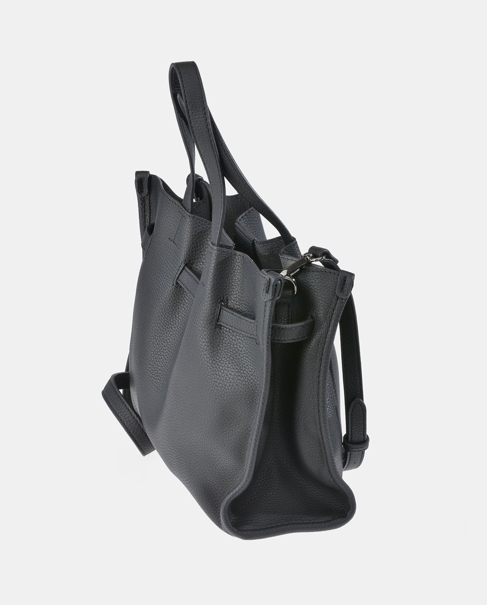 Mala Tipo Tote em P.U. com Alça de Tiracolo - Preto Preto-4