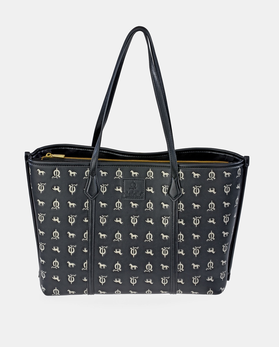 Imagem 0 de Mala Tipo Tote em Material Sintético Gravado com Alça Comprida - Preto