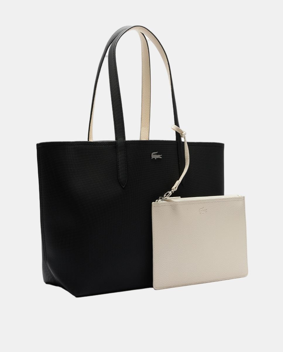 Bolso shopper reversible en marrón con logotipo metálico - Lacoste - Beige Negro-3