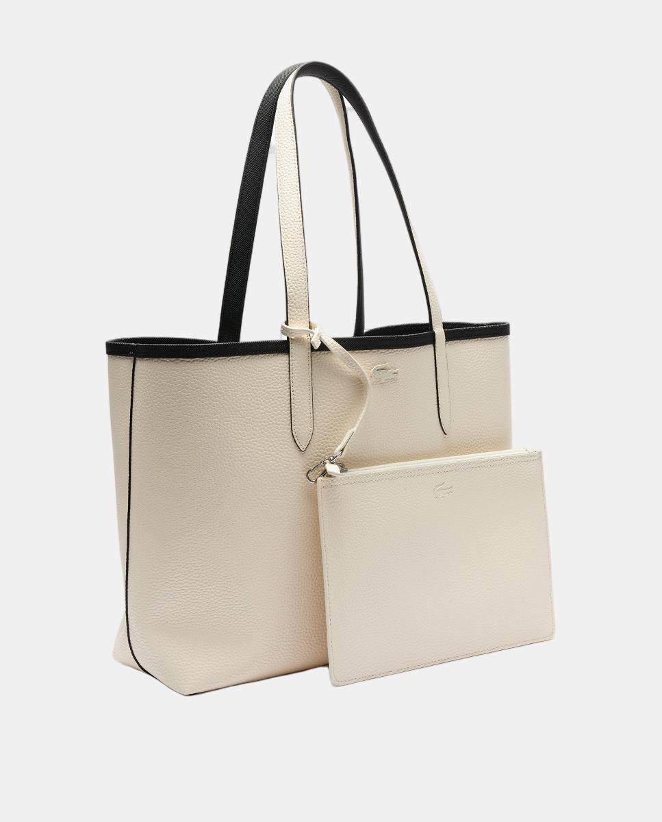 Bolso shopper reversible en marrón con logotipo metálico - Lacoste - Beige Negro-5
