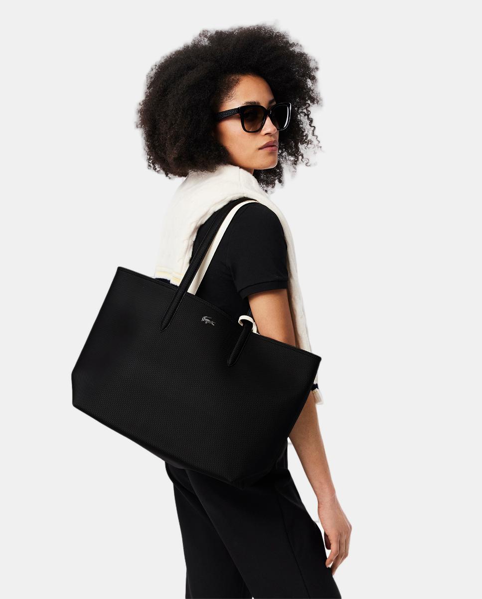 Bolso shopper reversible en marrón con logotipo metálico - Lacoste - Beige Negro-6