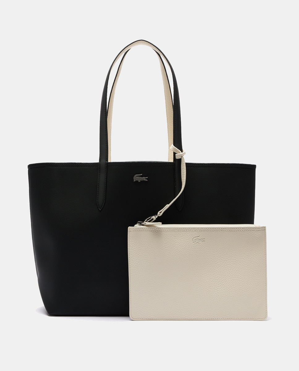 Bolso shopper reversible en marrón con logotipo metálico - Lacoste - Beige Negro-7