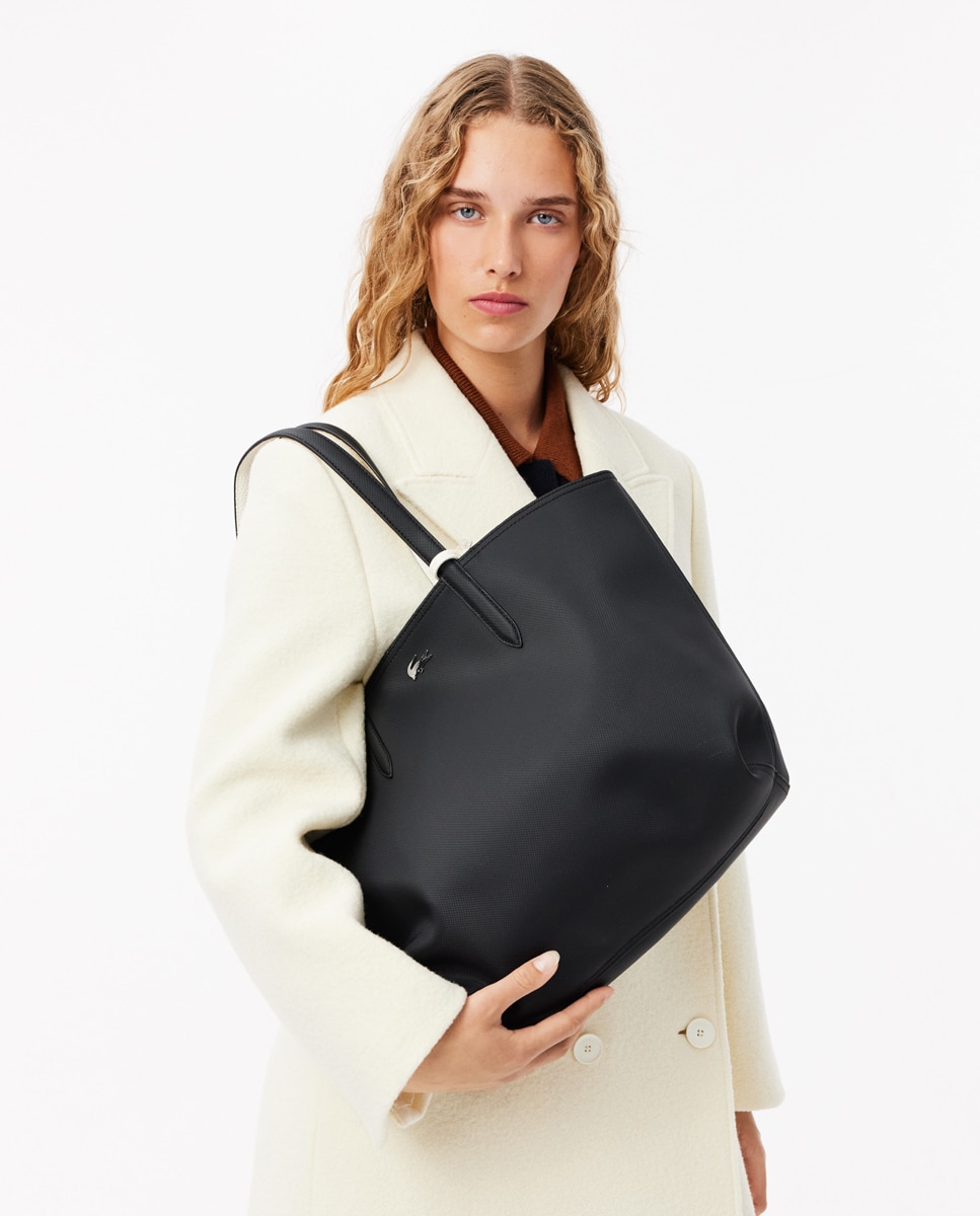 Bolso shopper reversible en marrón con logotipo metálico - Lacoste - Beige Negro-8