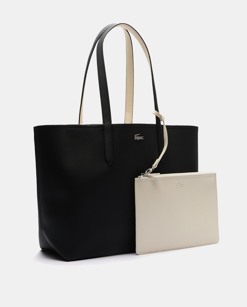 Bolso shopper reversible en marrón con logotipo metálico - Lacoste - Beige Negro-10