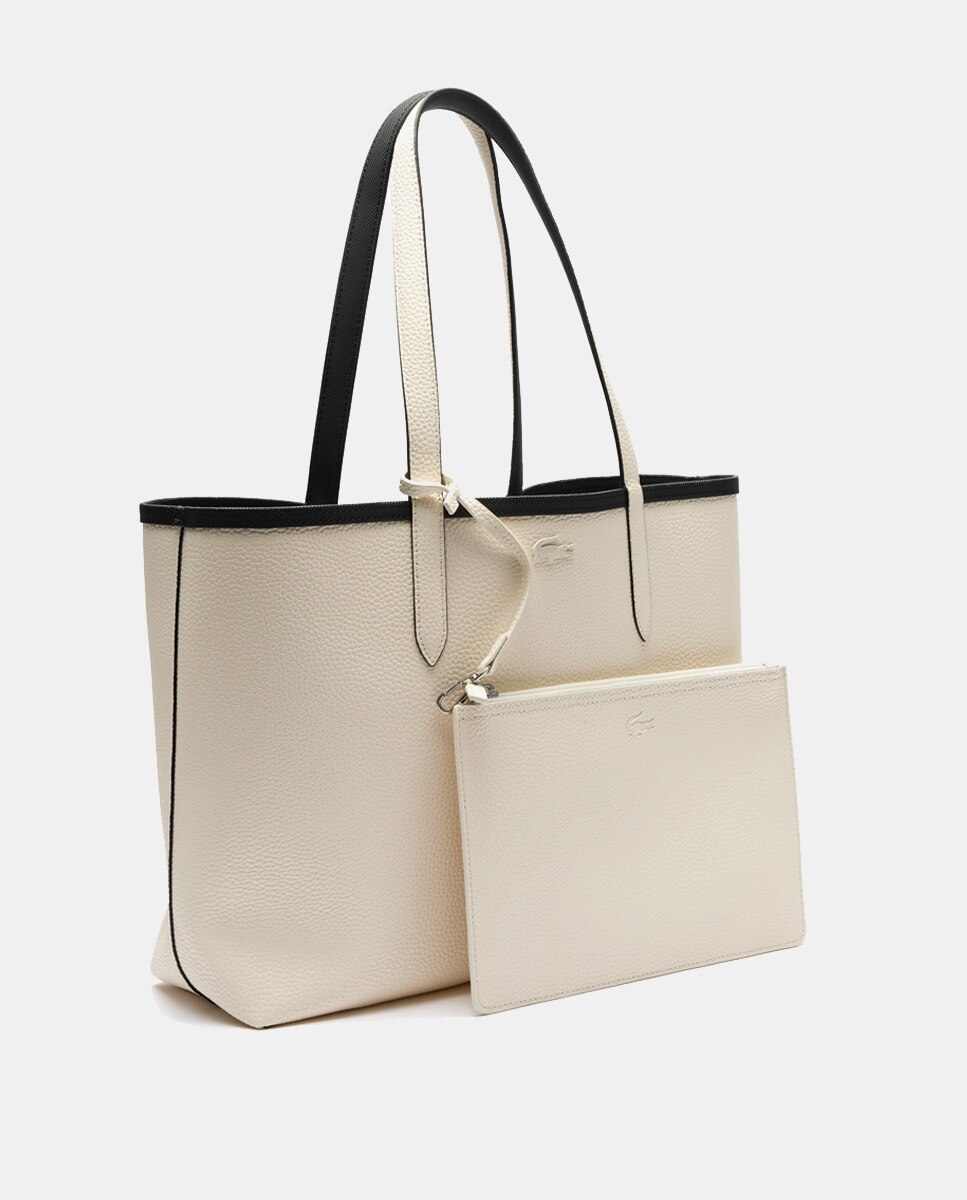 Bolso shopper reversible en marrón con logotipo metálico - Lacoste - Beige Negro-12