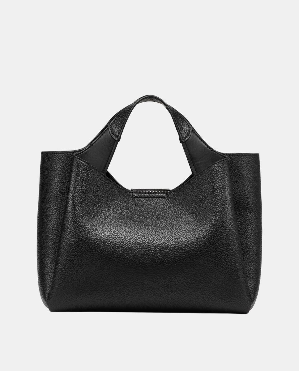 Mala de Ombro Willa com Alça Amovível e Estampado Liso Preto-2