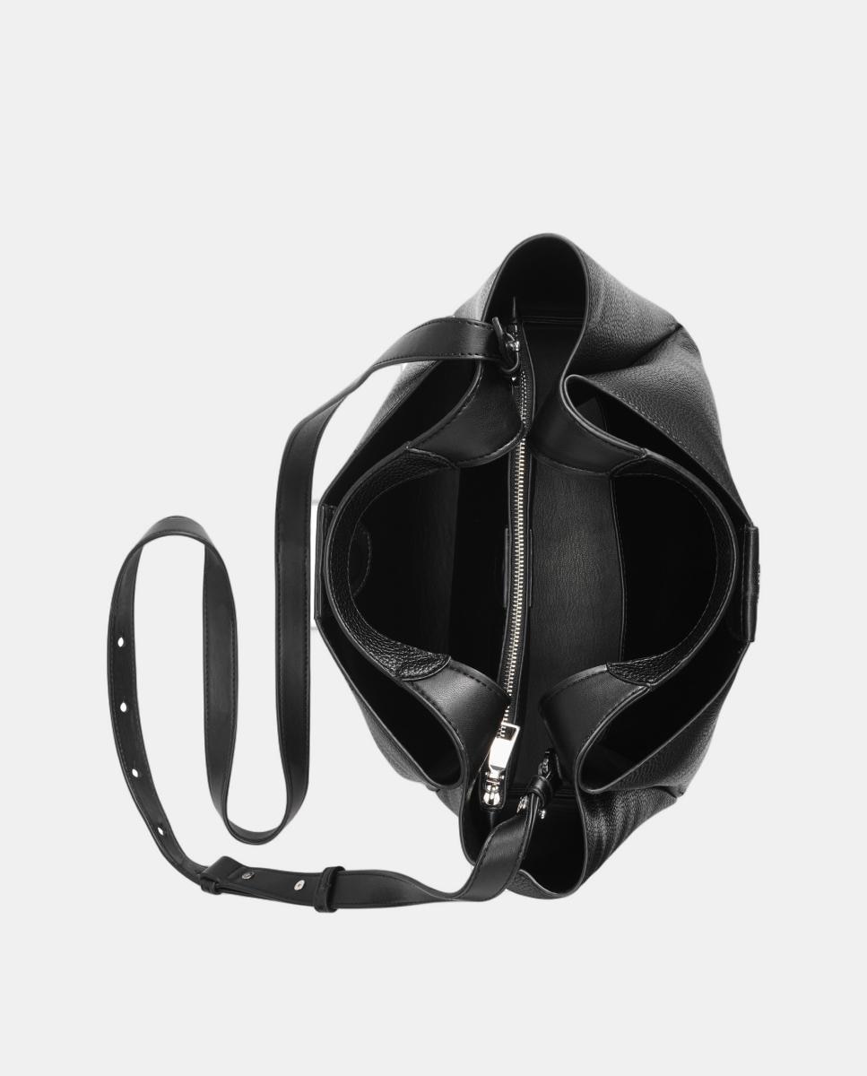 Mala de Ombro Willa com Alça Amovível e Estampado Liso Preto-4