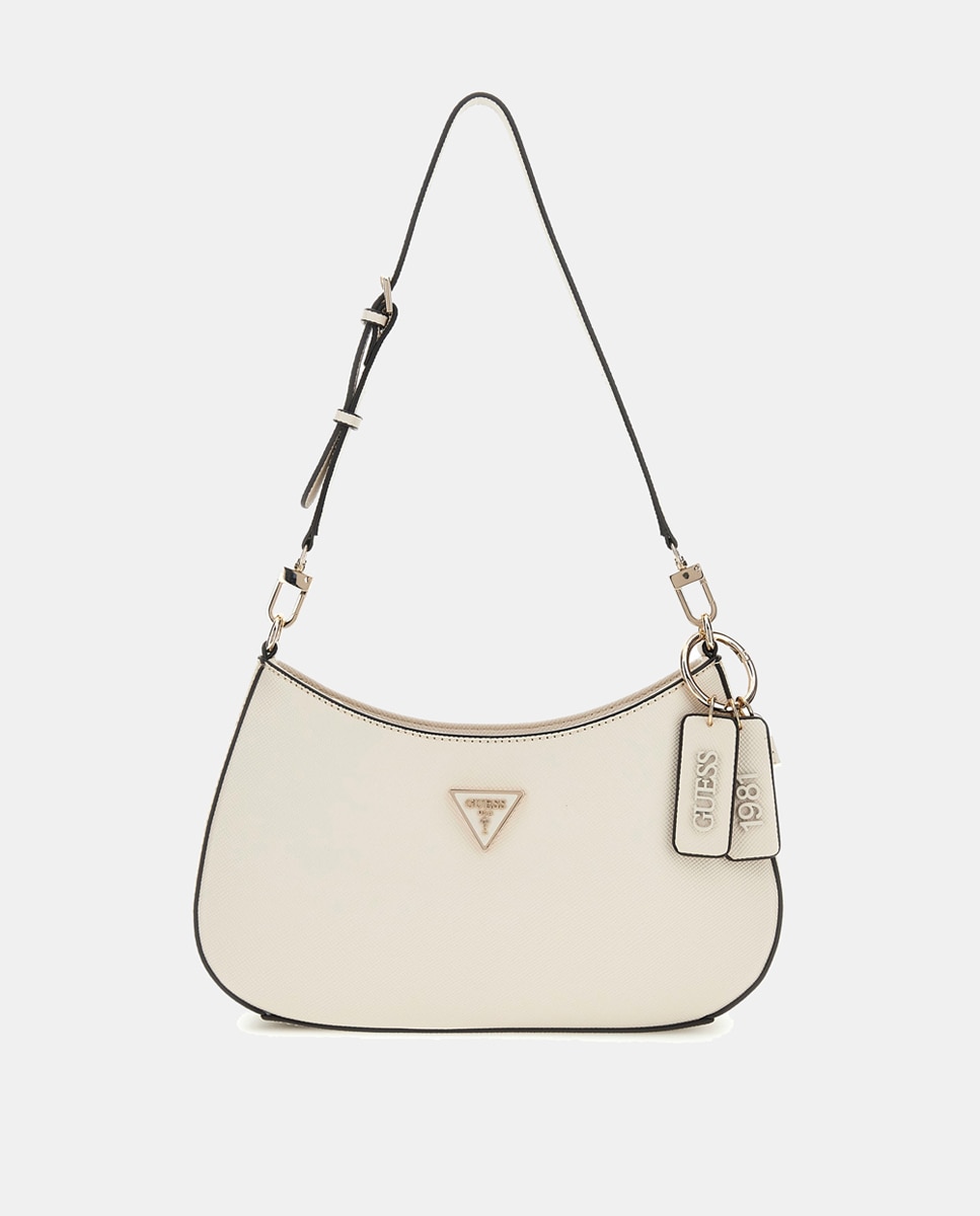 Mala de Ombro Média com Fecho de Correr e Alça Ajustável Bege-1