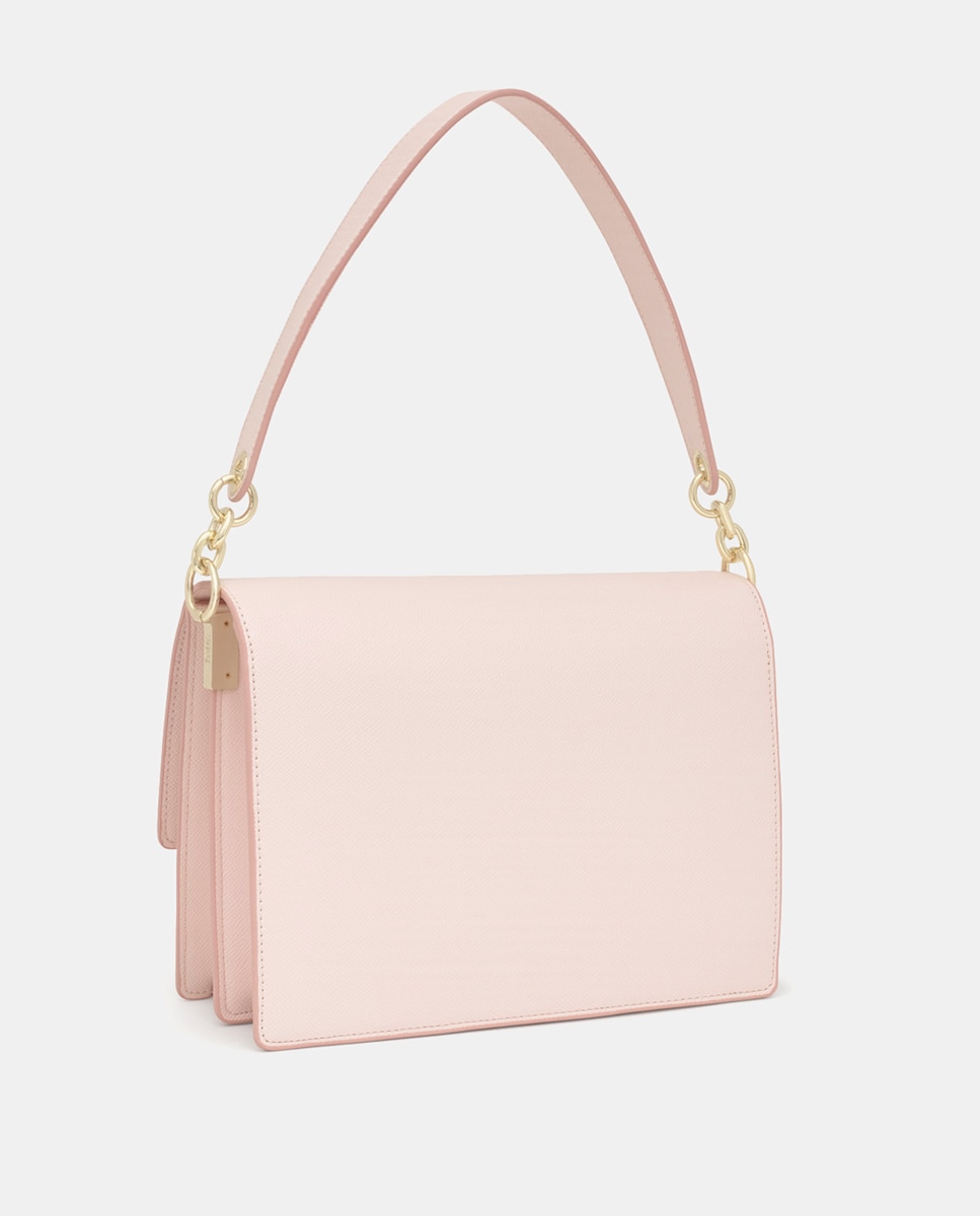 Mala a Tiracolo Média com Fecho Metálico e Aba Rosa-4