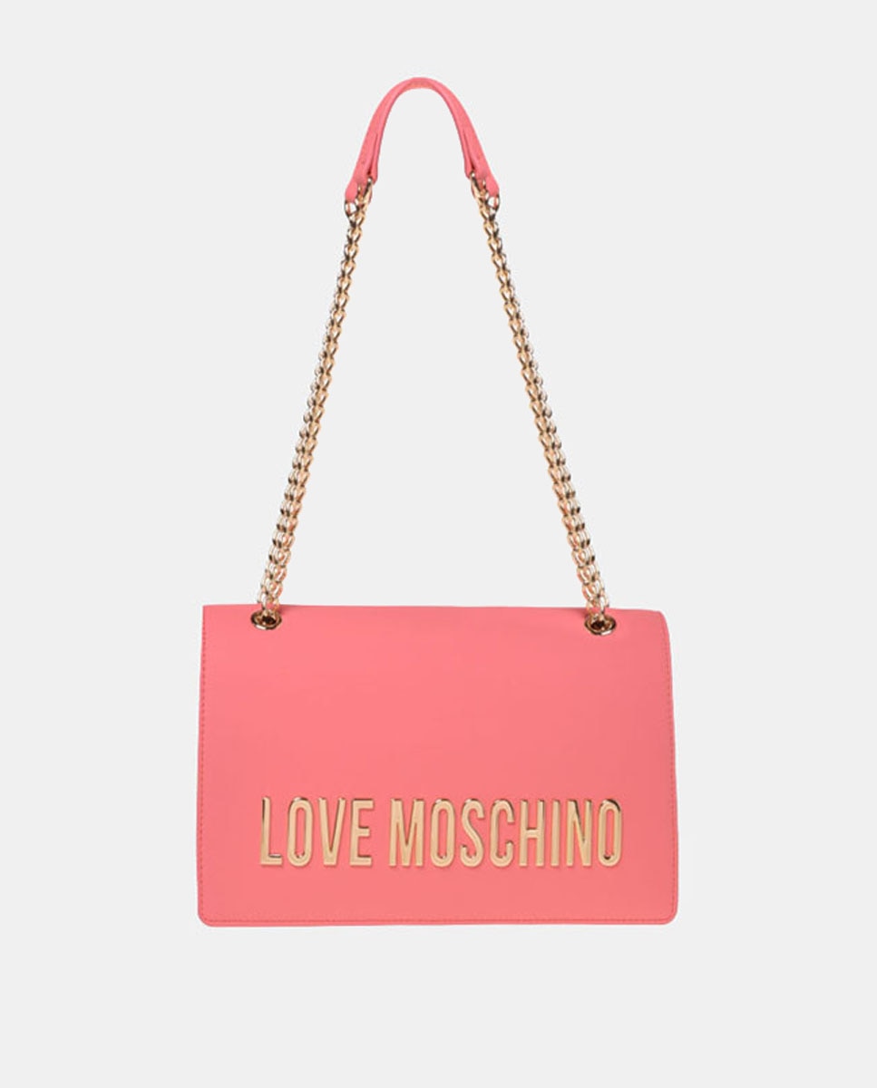 Mala de Ombro com Alça de Corrente, Aba e Fecho de Botão Magnético Coral-1