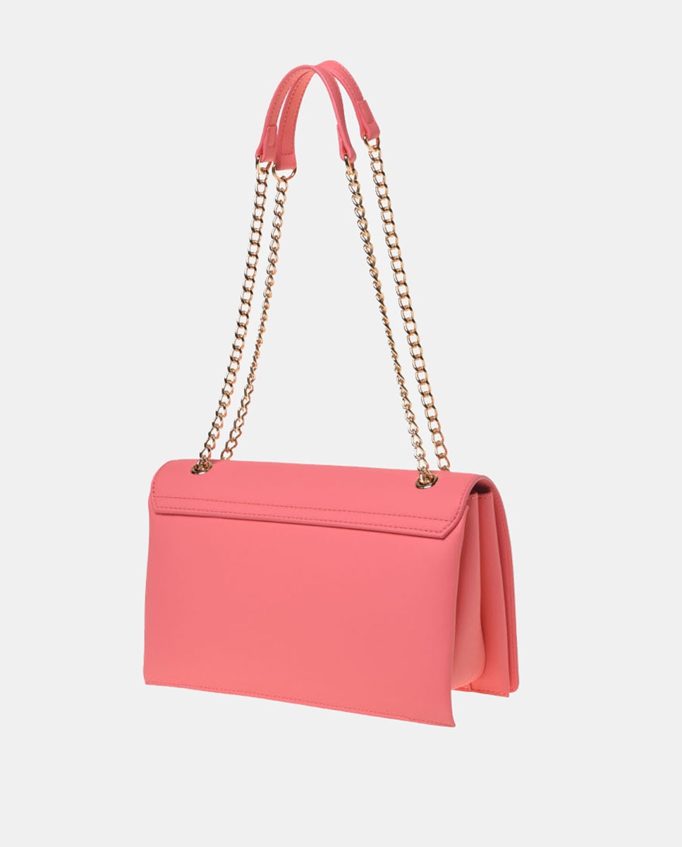 Mala de Ombro com Alça de Corrente, Aba e Fecho de Botão Magnético Coral-2