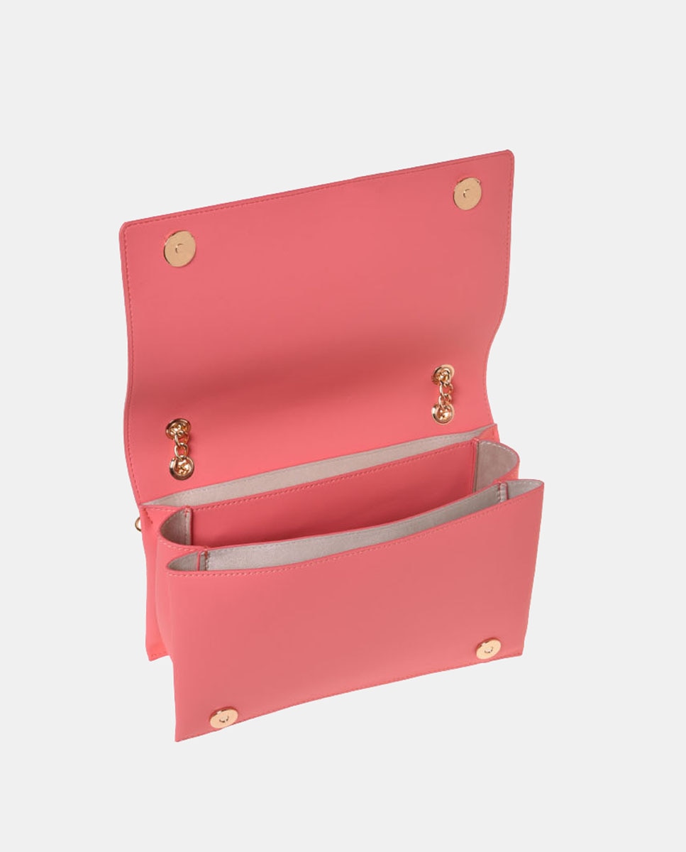 Mala de Ombro com Alça de Corrente, Aba e Fecho de Botão Magnético Coral-3