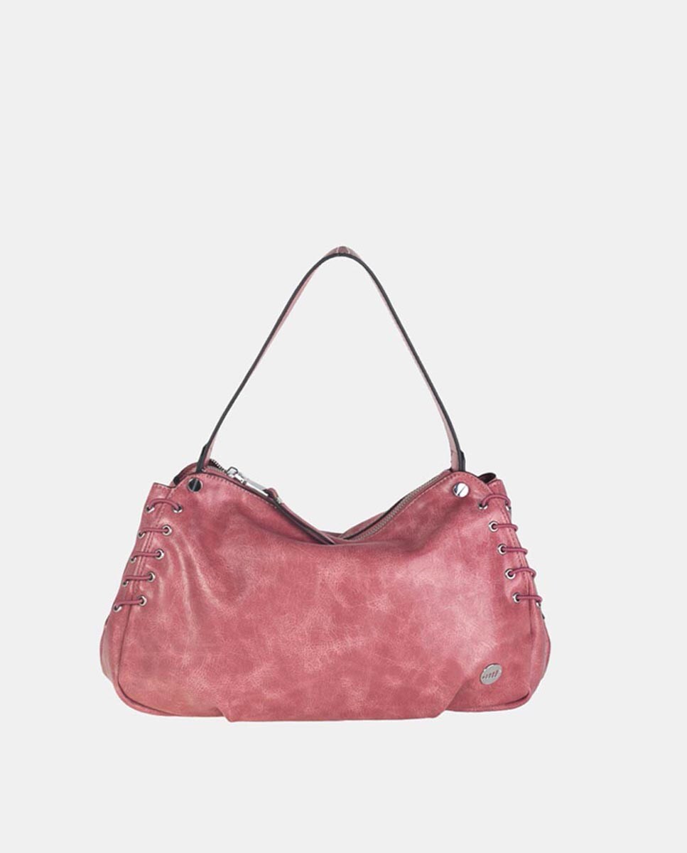 Mala de Ombro de uma Alça Confecionada em PU com Acabamento de Efeito de Lavagem e Detalhes nos Foles a Condizer - Bordeaux Grená-1