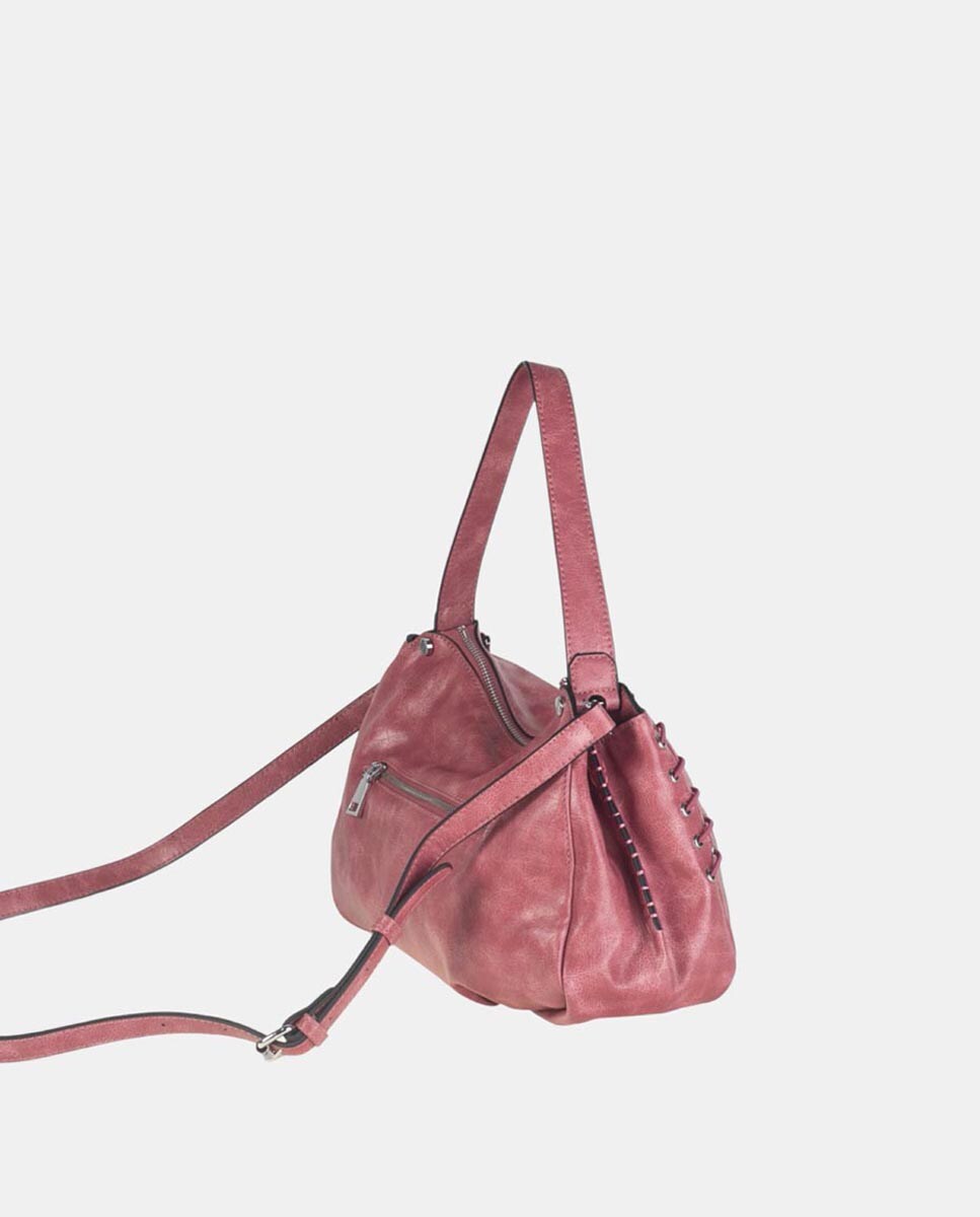 Mala de Ombro de uma Alça Confecionada em PU com Acabamento de Efeito de Lavagem e Detalhes nos Foles a Condizer - Bordeaux Grená-2