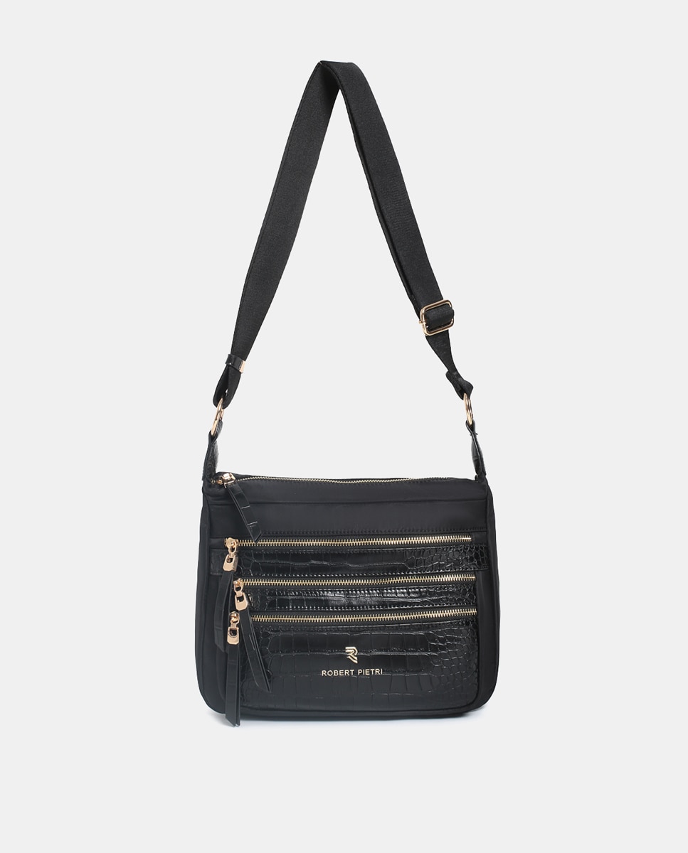 Mala Crossbody de Nylon/Croco Preto-1