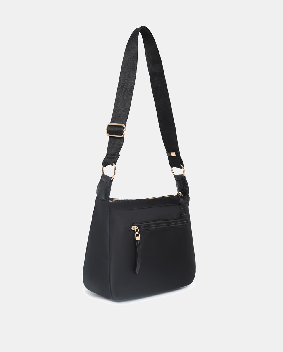 Mala Crossbody de Nylon/Croco Preto-2