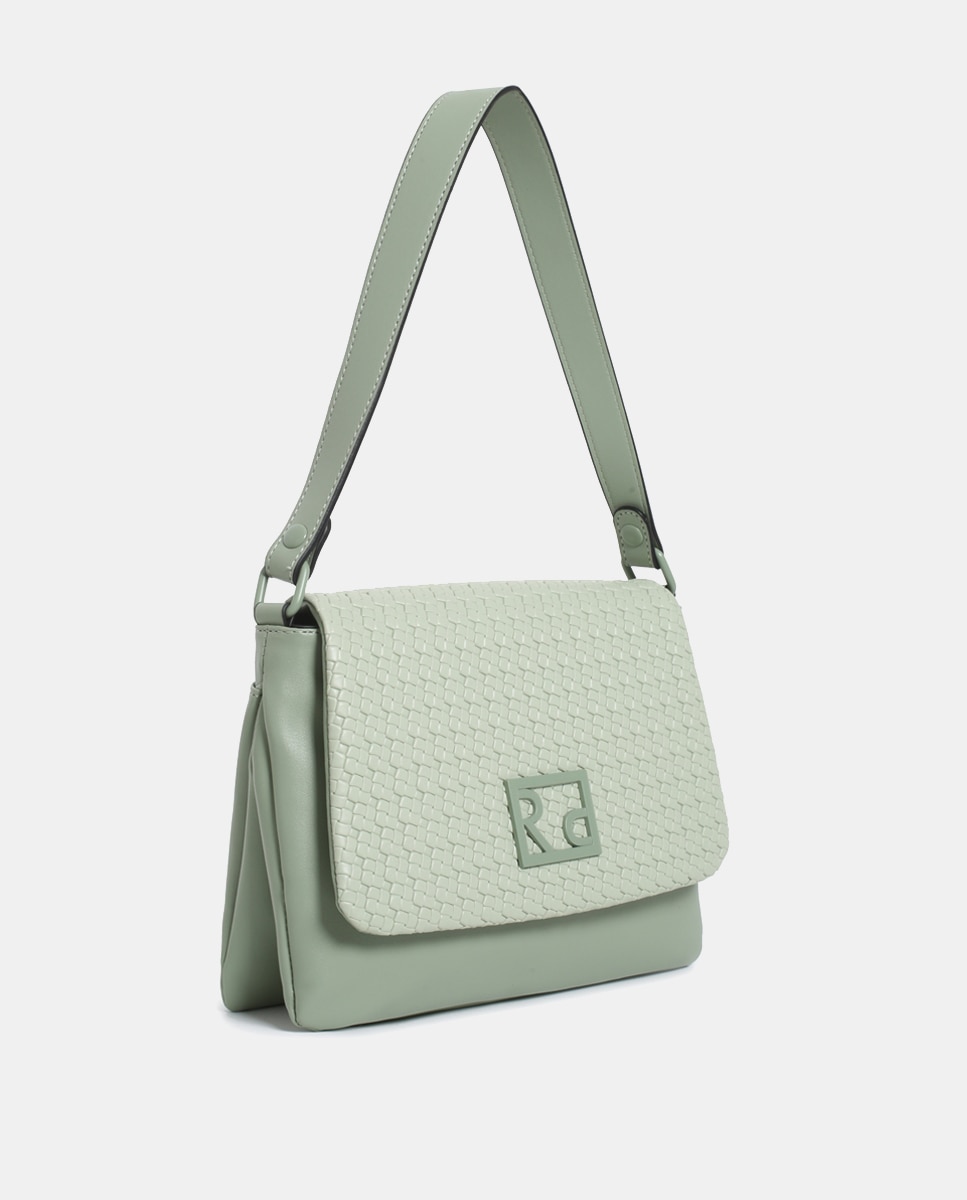 Mala Crossbody em PU Entrançado com Aba Verde-1