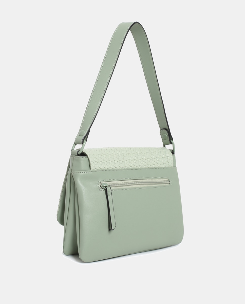 Mala Crossbody em PU Entrançado com Aba Verde-2