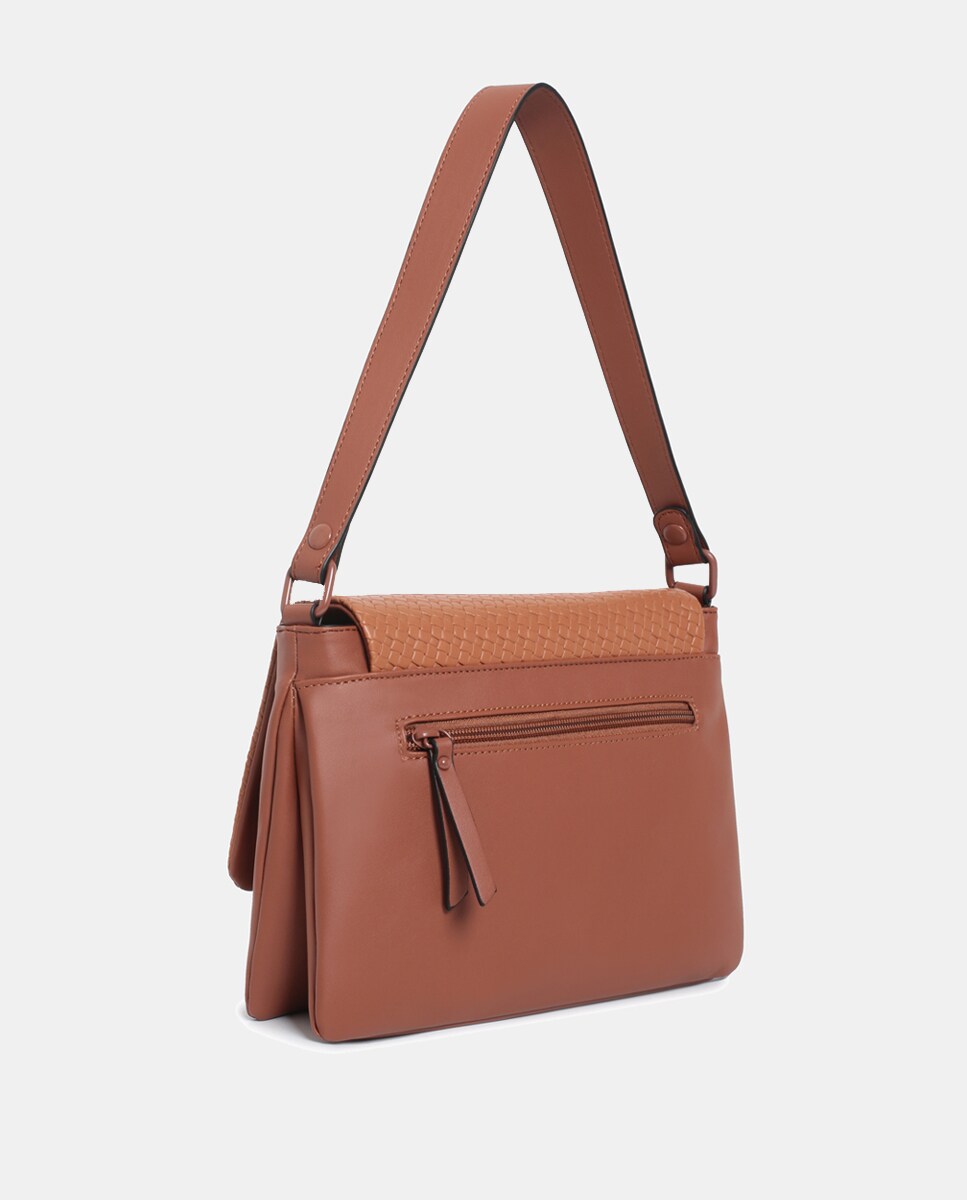 Mala Crossbody em PU Entrançado com Aba Camel-2