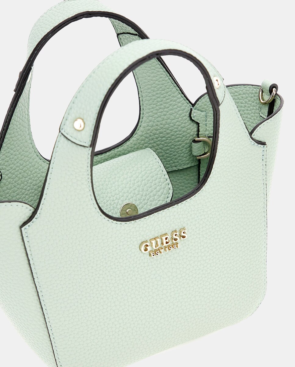 Mala de Ombro Tipo Tote Pequena com Fecho Magnético e Pochette Verde Água-3