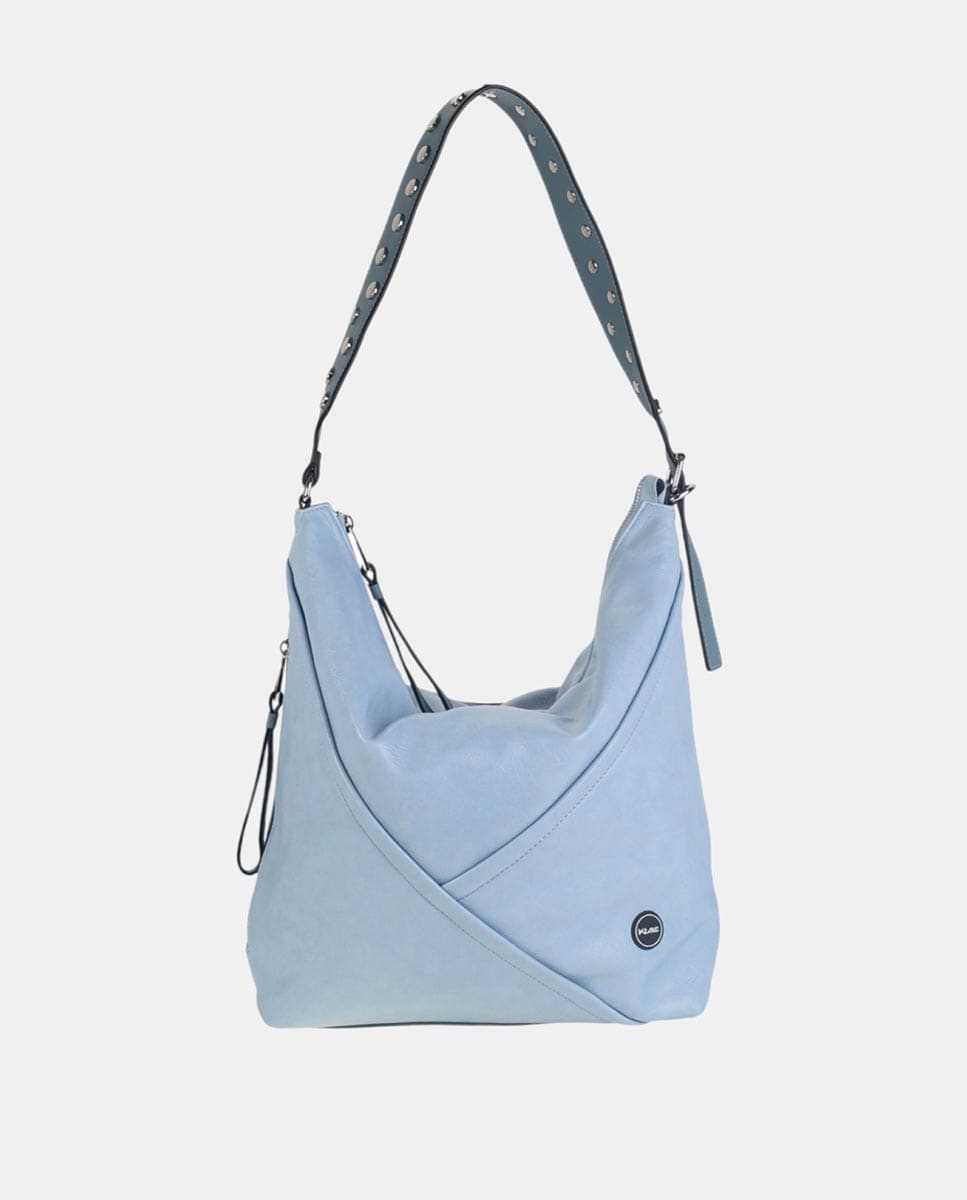 Mala de Ombro com Detalhe de Prega à Frente com Fecho de Correr Azul-claro-1