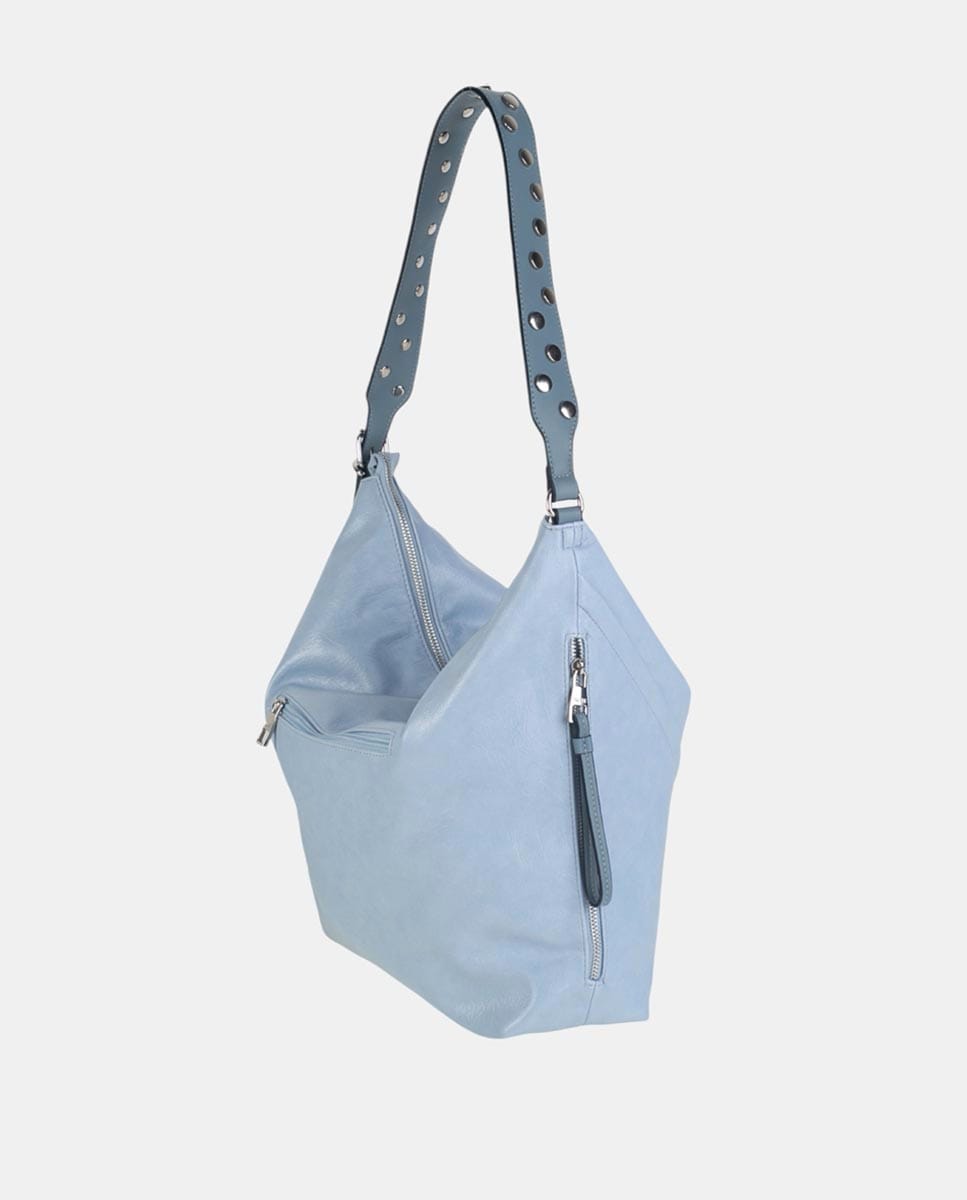 Mala de Ombro com Detalhe de Prega à Frente com Fecho de Correr Azul-claro-2