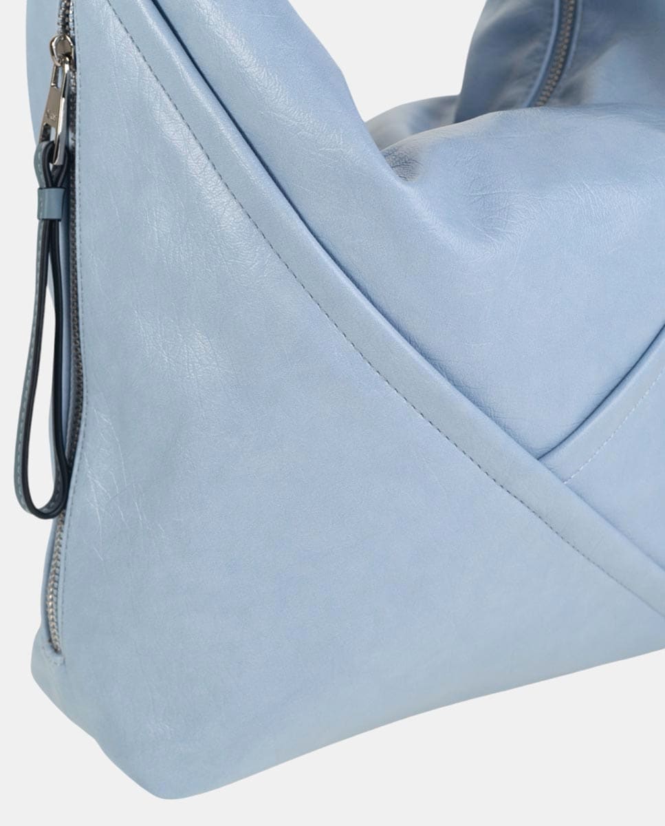 Mala de Ombro com Detalhe de Prega à Frente com Fecho de Correr Azul-claro-3