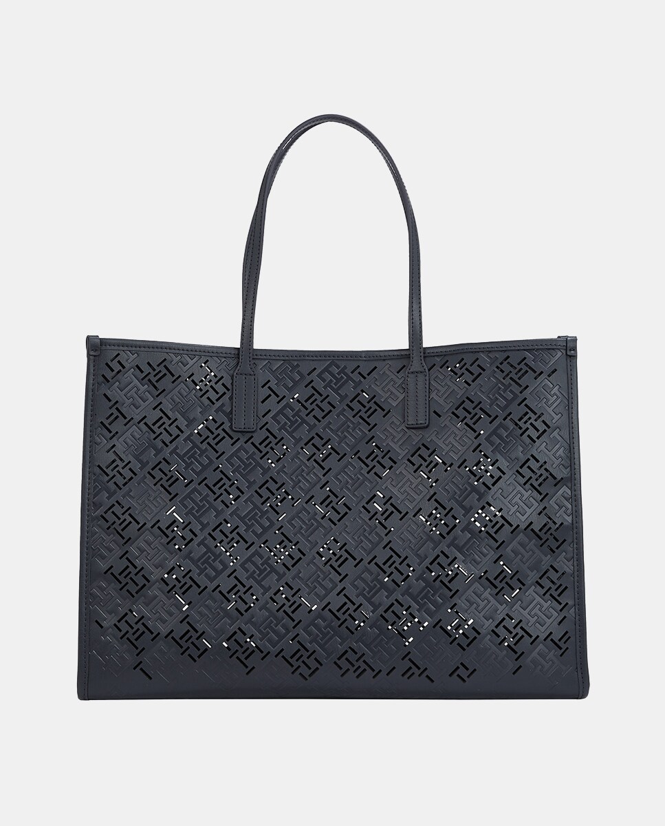 Bolso estilo tote en color azul marino con iniciales · Tommy